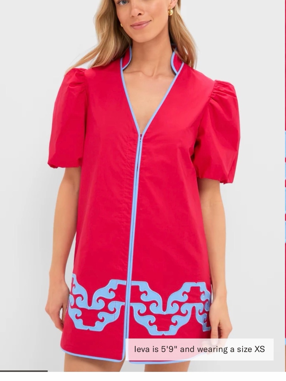 Red Mini Dress with Light Blue Trim